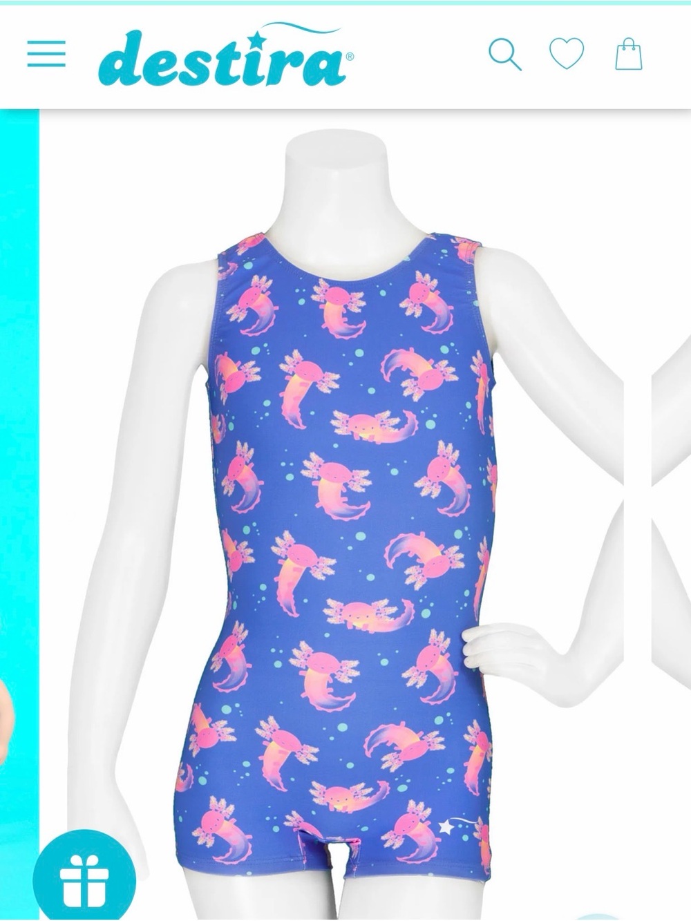 Destira Girls' Blue Pink Axolotl One-Piece Bodysuit